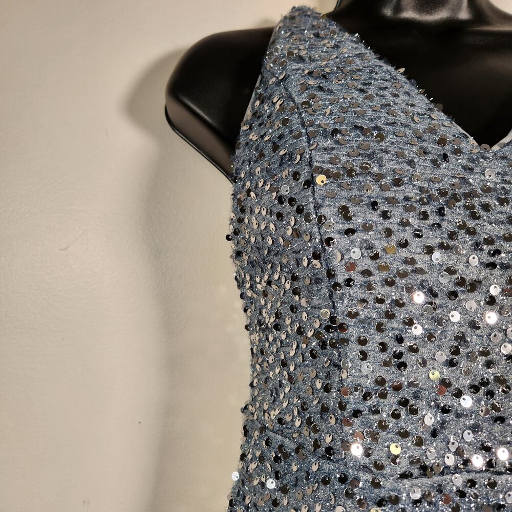 MISS ORD Sequins Mermaid Gown CARTA Womens M Dusty Blue Grey Prom Event Cocktail - Picture 9 of 12